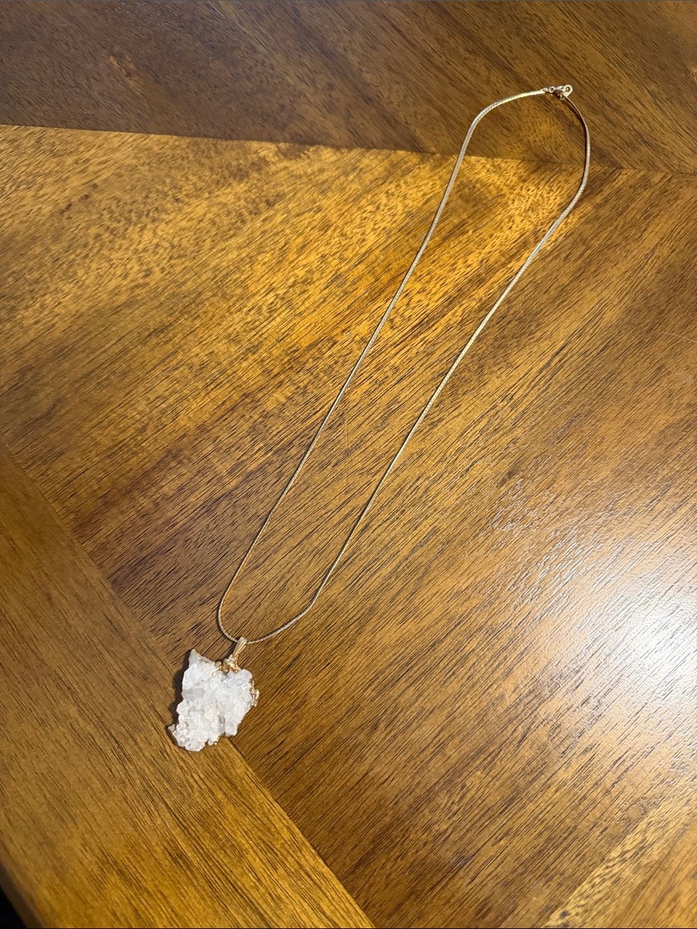 Gold Chain Necklace with White Druzy Pendant